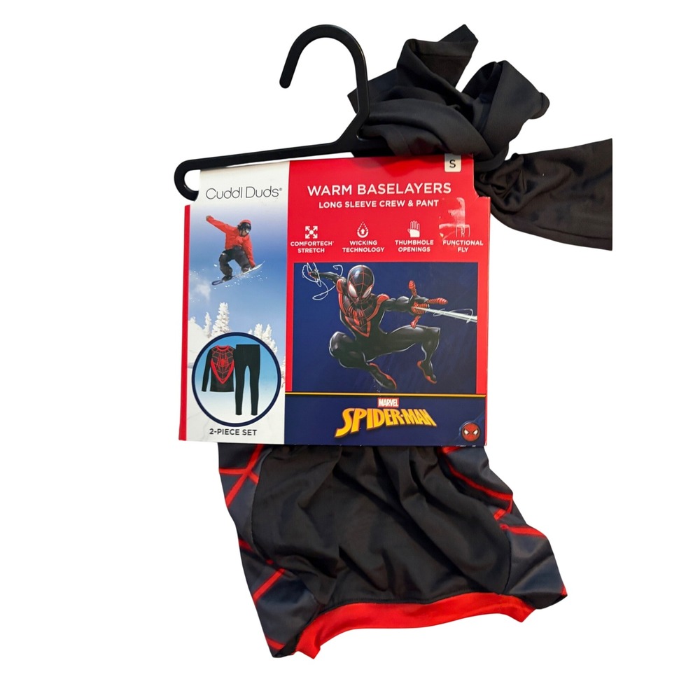 Cuddl Duds Baselayer Set Spider-Man Black‎ Red Thumbhole S 6/7 NWT Marvel Kids